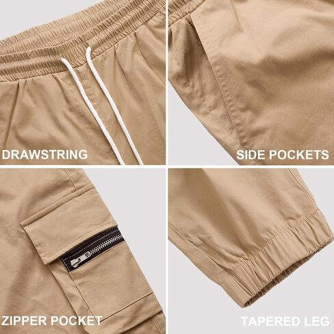 Mens Cargo Jogger Pants Elastic Waist Drawstring Slim Fit with Zipper Pockets Cotton Pants for Men in Saudi Arabia