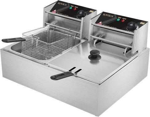 ROVSUN 22.8QT Commercial Deep Fryer with Baskets & Lids, 21.8L Stainless Steel Electric Double Fryer, Countertop Kitchen Frying Machine w/Temperature Control, French Fries Donuts 3400W in Kuwait