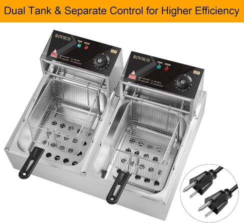 ROVSUN 22.8QT Commercial Deep Fryer with Baskets & Lids, 21.8L Stainless Steel Electric Double Fryer, Countertop Kitchen Frying Machine w/Temperature Control, French Fries Donuts 3400W in Kuwait