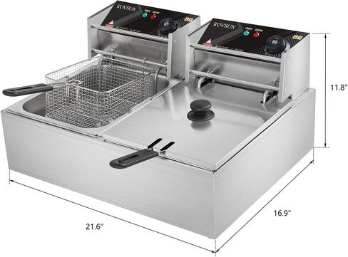 ROVSUN 22.8QT Commercial Deep Fryer with Baskets & Lids, 21.8L Stainless Steel Electric Double Fryer, Countertop Kitchen Frying Machine w/Temperature Control, French Fries Donuts 3400W in Kuwait