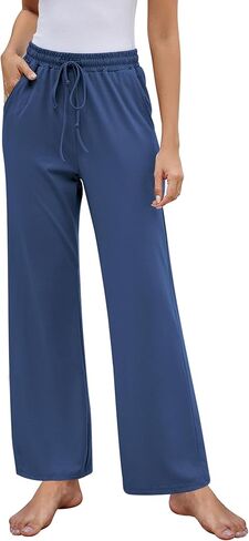 GRAPENT سراويل نسائية عالية الخصر صالة واسعة الساق سحب على الرباط عادية Pj قيعان فضفاض بنطلون بيجاما ملابس النوم in Kuwait