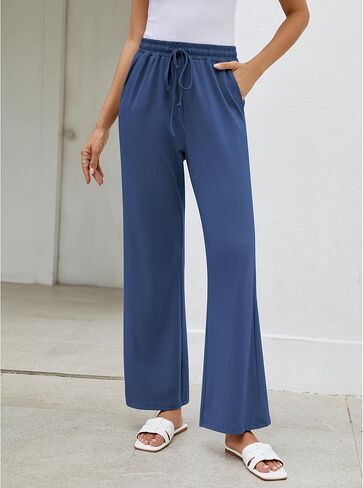 GRAPENT سراويل نسائية عالية الخصر صالة واسعة الساق سحب على الرباط عادية Pj قيعان فضفاض بنطلون بيجاما ملابس النوم in Kuwait