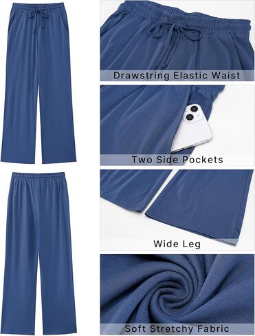 GRAPENT سراويل نسائية عالية الخصر صالة واسعة الساق سحب على الرباط عادية Pj قيعان فضفاض بنطلون بيجاما ملابس النوم in Kuwait