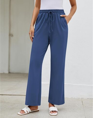 GRAPENT سراويل نسائية عالية الخصر صالة واسعة الساق سحب على الرباط عادية Pj قيعان فضفاض بنطلون بيجاما ملابس النوم in Kuwait