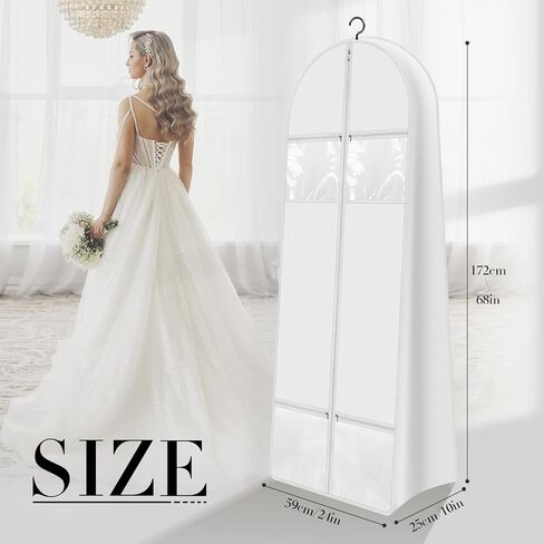 68" Portable Wedding Dress Garment Bag with 10'' gusseted and Accessory Pockets, Heavy Duty Waterproof Hanging Dress Bag with Handles for Wedding Dress, Long Costume Dresses, Ballgowns in Saudi Arabia