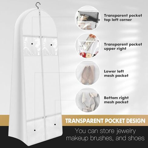 68" Portable Wedding Dress Garment Bag with 10'' gusseted and Accessory Pockets, Heavy Duty Waterproof Hanging Dress Bag with Handles for Wedding Dress, Long Costume Dresses, Ballgowns in Saudi Arabia