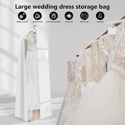 68" Portable Wedding Dress Garment Bag with 10'' gusseted and Accessory Pockets, Heavy Duty Waterproof Hanging Dress Bag with Handles for Wedding Dress, Long Costume Dresses, Ballgowns in Saudi Arabia