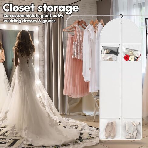 68" Portable Wedding Dress Garment Bag with 10'' gusseted and Accessory Pockets, Heavy Duty Waterproof Hanging Dress Bag with Handles for Wedding Dress, Long Costume Dresses, Ballgowns in Saudi Arabia