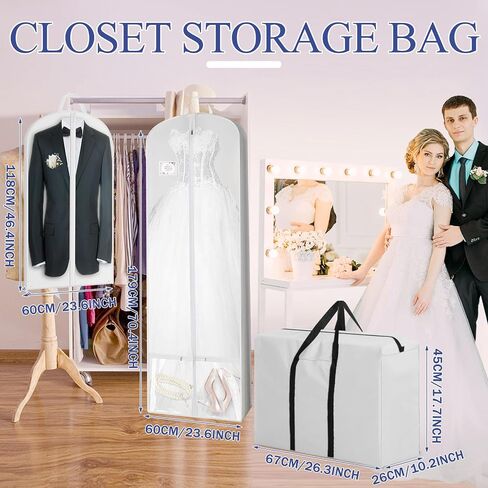 70'' Wedding Dress Garment Bag with 26'' Bride Tote Bag and 46'' Suit Bags for Men with 2 Large Pocket Carry Handle (White Gray) in Saudi Arabia