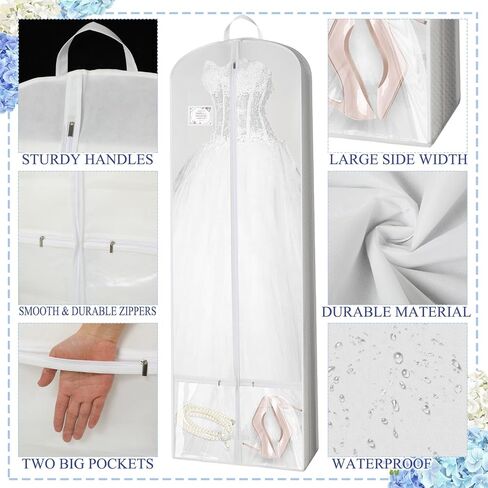 70'' Wedding Dress Garment Bag with 26'' Bride Tote Bag and 46'' Suit Bags for Men with 2 Large Pocket Carry Handle (White Gray) in Saudi Arabia