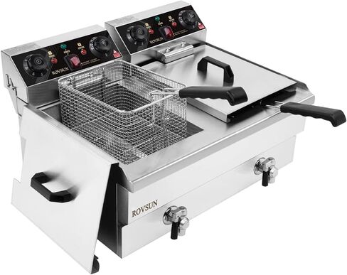 ROVSUN 12.5QT/11.8L Electric Deep Fryer w/Frying Basket, Timer, Drain, & Lid, Commercial Countertop Single Tank Frying Machine, Adjustable Temperature, for French Fries Donuts Onion Rings, 1700W 110V in Saudi Arabia