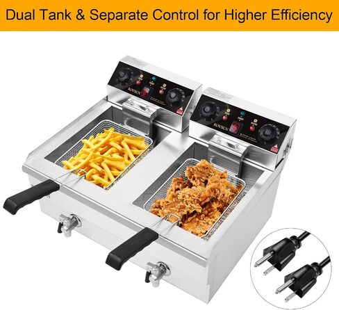 ROVSUN 12.5QT/11.8L Electric Deep Fryer w/Frying Basket, Timer, Drain, & Lid, Commercial Countertop Single Tank Frying Machine, Adjustable Temperature, for French Fries Donuts Onion Rings, 1700W 110V in Saudi Arabia