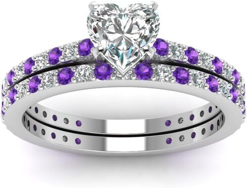 Choose Your Gemstone Classic Delicate Diamond CZ Wedding Set sterling silver Heart Shape Wedding Ring Sets Ornaments Surprise for Wife Symbol of Love Clarity Comfortable US Size 4 to 12 in Saudi Arabia