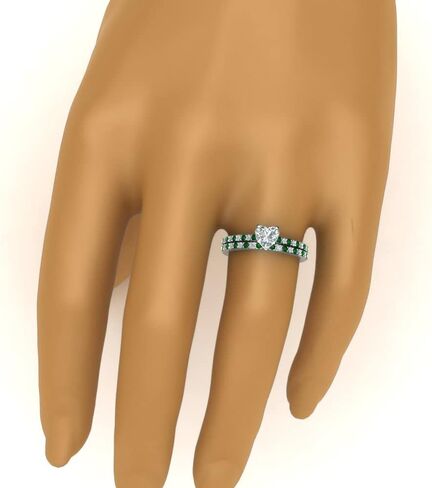 Choose Your Gemstone Classic Delicate Diamond CZ Wedding Set sterling silver Heart Shape Wedding Ring Sets Ornaments Surprise for Wife Symbol of Love Clarity Comfortable US Size 4 to 12 in Saudi Arabia