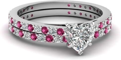 Choose Your Gemstone Classic Delicate Diamond CZ Wedding Set sterling silver Heart Shape Wedding Ring Sets Ornaments Surprise for Wife Symbol of Love Clarity Comfortable US Size 4 to 12 in Saudi Arabia