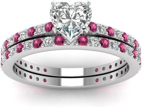 Choose Your Gemstone Classic Delicate Diamond CZ Wedding Set sterling silver Heart Shape Wedding Ring Sets Ornaments Surprise for Wife Symbol of Love Clarity Comfortable US Size 4 to 12 in Saudi Arabia
