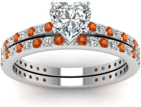 Choose Your Gemstone Classic Delicate Diamond CZ Wedding Set sterling silver Heart Shape Wedding Ring Sets Ornaments Surprise for Wife Symbol of Love Clarity Comfortable US Size 4 to 12 in Saudi Arabia