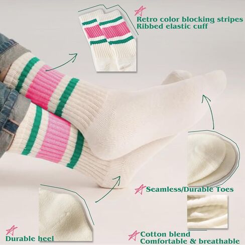Funny Novelty Socks For Women Striped Retro Crew Socks Sporty Mid Calf Socks Casual Cotton Socks Women in Saudi Arabia
