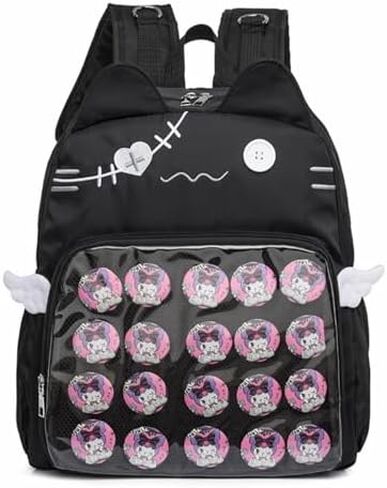 ITA Bag Backpack with Pin Display Insert & Pins - Kawaii Cat Daypack for Girls and Teens, Anime Cosplay Back to School Gift (Black) in Saudi Arabia