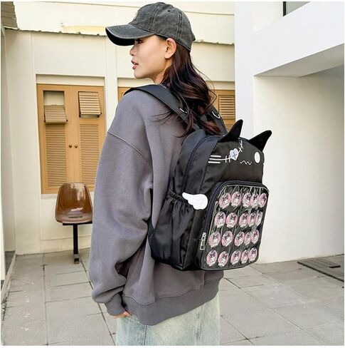 ITA Bag Backpack with Pin Display Insert & Pins - Kawaii Cat Daypack for Girls and Teens, Anime Cosplay Back to School Gift (Black) in Saudi Arabia