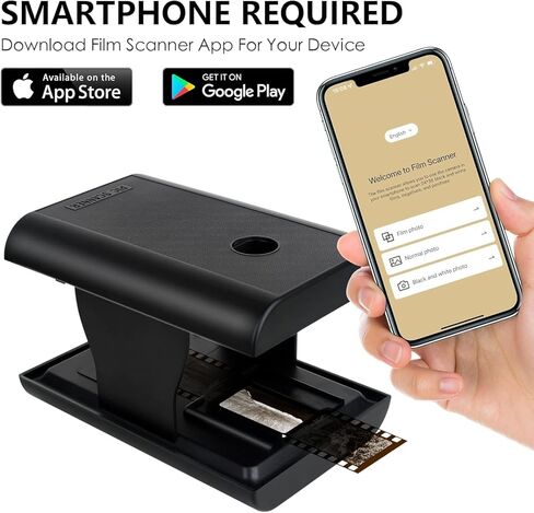 DGODRT ماسح ضوئي للأفلام والشرائح المحمولة، شريحة 35 مم وماسح ضوئي سلبي مع إضاءة خلفية LED للفيلم القديم إلى JPG، مناسب لهاتف iPhone والهواتف الذكية، يدعم التحرير والمشاركة in Kuwait