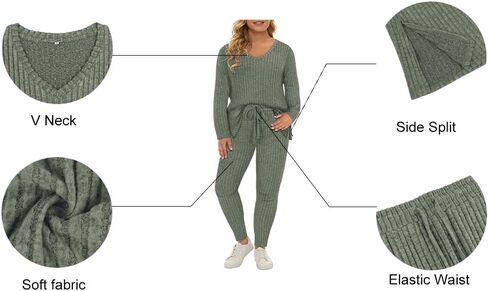 RITERA Plus Size Track Suits for Women 2 Piece Long Sleeve Sweatsuits Knit Pullover Tracksuits Ribbed Pajamas XL-5XL in Saudi Arabia