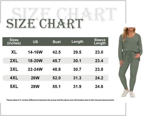 RITERA Plus Size Track Suits for Women 2 Piece Long Sleeve Sweatsuits Knit Pullover Tracksuits Ribbed Pajamas XL-5XL in Saudi Arabia