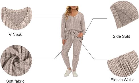 RITERA Plus Size Track Suits for Women 2 Piece Long Sleeve Sweatsuits Knit Pullover Tracksuits Ribbed Pajamas XL-5XL in Saudi Arabia
