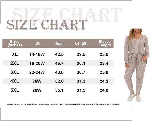 RITERA Plus Size Track Suits for Women 2 Piece Long Sleeve Sweatsuits Knit Pullover Tracksuits Ribbed Pajamas XL-5XL in Saudi Arabia