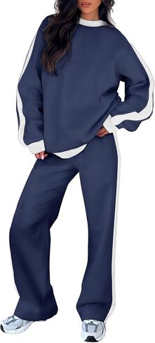 Herseas Women 2 Piece Outfits Color Block Sweatsuit Casual Fleece Lounge Matching Sets in Saudi Arabia