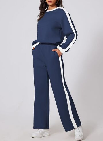 Herseas Women 2 Piece Outfits Color Block Sweatsuit Casual Fleece Lounge Matching Sets in Saudi Arabia
