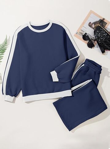 Herseas Women 2 Piece Outfits Color Block Sweatsuit Casual Fleece Lounge Matching Sets in Saudi Arabia
