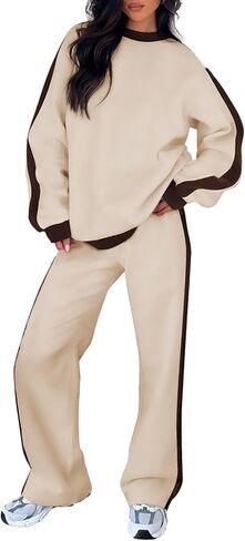 Herseas Women 2 Piece Outfits Color Block Sweatsuit Casual Fleece Lounge Matching Sets in Saudi Arabia