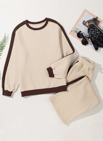 Herseas Women 2 Piece Outfits Color Block Sweatsuit Casual Fleece Lounge Matching Sets in Saudi Arabia