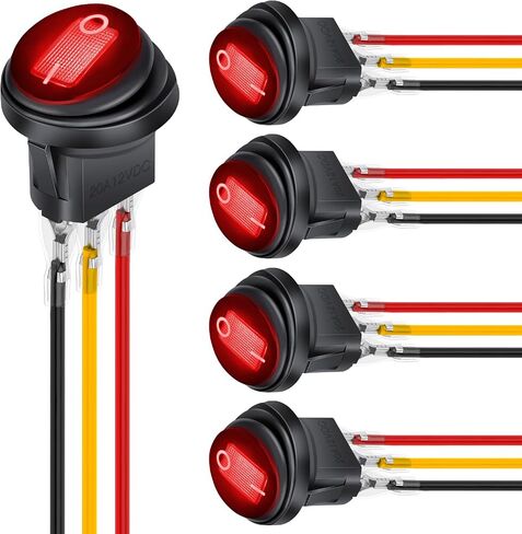 Nilight 5 قطع مقاومة للماء مستديرة الروك تبديل أحمر LED التبديل 12 فولت 20 أمبير 3 دبوس تشغيل SPST لسيارة شاحنة قارب البحرية السيارات RV مع أسلاك طرفية مغلقة in Kuwait