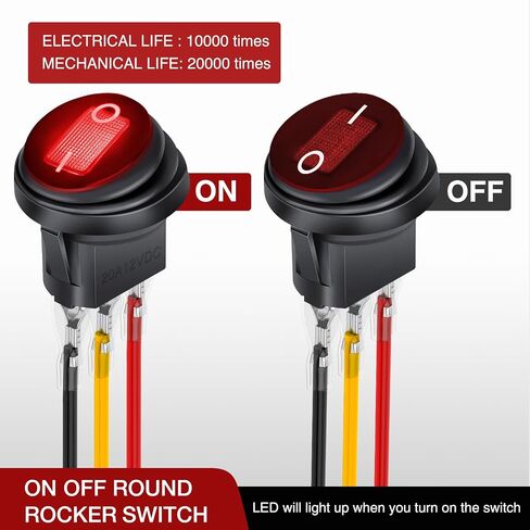 Nilight 5 قطع مقاومة للماء مستديرة الروك تبديل أحمر LED التبديل 12 فولت 20 أمبير 3 دبوس تشغيل SPST لسيارة شاحنة قارب البحرية السيارات RV مع أسلاك طرفية مغلقة in Kuwait