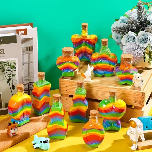 50 قطعة من زجاجات الرمل البلاستيكية لحاويات الرمل الفنية مع قمع بلاستيكية لتزيين حفلات الزفاف وأعياد الميلاد، 10 أنماط (سدادات الفلين) in Kuwait