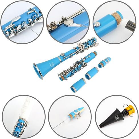 جلوري بي كلارينيت مسطح مع برميل ثانٍ، 11 قصبة، 8 وسائد، حقيبة، مجموعة العناية والمزيد ~ أزرق فاتح in Kuwait