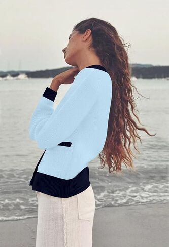 Women's 2024 Casual Long Sleeve Cardigan Crewneck Button Down Open Front Loose Knit Sweater Jackets Coat in Saudi Arabia