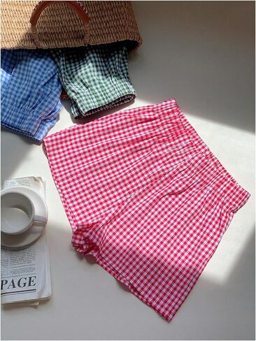 MakeMeChic Women's 3 Pack Plaid Boxer Shorts Y2k Elastic High Waist Lounge Gingham Shorts in Saudi Arabia