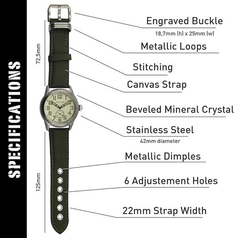 WW2 Military Watch – Vintage USAAF Watch, Swiss-Quartz Movement with Canvas strap and leather lining, 10 ATM Water Resistant. The Perfect WW2 Memorabilia. Mens Watches for Ever in Kuwait