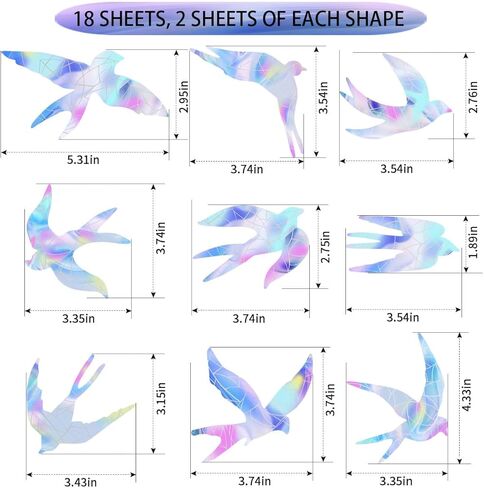 18 قطعة من ملصقات النوافذ بألوان قوس قزح على شكل طائر لمنع ضربات نافذة الطيور، ملصقات النوافذ لمنع ضربات الطيور، ملصقات عاكسة للضوء بألوان قوس قزح in Kuwait