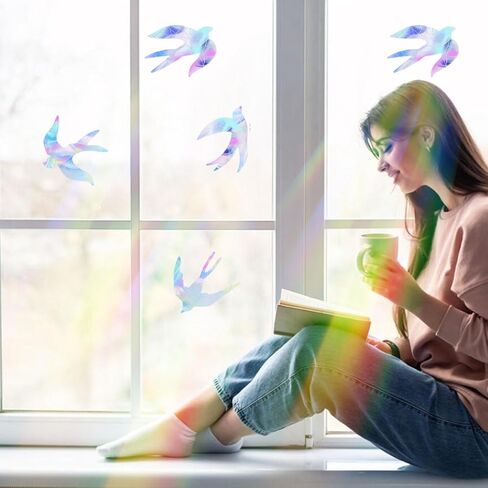 18 قطعة من ملصقات النوافذ بألوان قوس قزح على شكل طائر لمنع ضربات نافذة الطيور، ملصقات النوافذ لمنع ضربات الطيور، ملصقات عاكسة للضوء بألوان قوس قزح in Kuwait