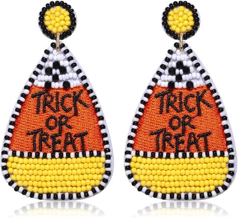 Halloween Earrings Handmade Black Witch Hat Candy Corn Pumpkin Skull Beaded Drop Dangle Earrings Studs for Women Girls Halloween Cosplay Costume Party Jewelry Gifts in Kuwait