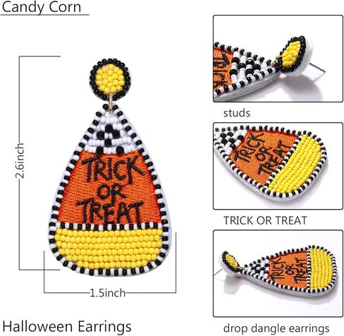 Halloween Earrings Handmade Black Witch Hat Candy Corn Pumpkin Skull Beaded Drop Dangle Earrings Studs for Women Girls Halloween Cosplay Costume Party Jewelry Gifts in Kuwait