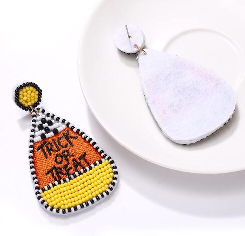 Halloween Earrings Handmade Black Witch Hat Candy Corn Pumpkin Skull Beaded Drop Dangle Earrings Studs for Women Girls Halloween Cosplay Costume Party Jewelry Gifts in Kuwait