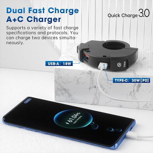 Shkalacar شاحن هاتف USB للدراجات النارية، نوع C USB A شاحن مزدوج سريع QC3.0 IP65 مقاوم للماء مناسب للكمبيوتر اللوحي/الهاتف/شحن الملاحة in Saudi Arabia
