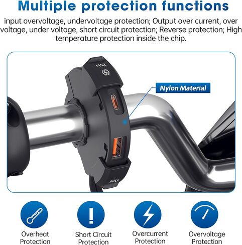 Shkalacar شاحن هاتف USB للدراجات النارية، نوع C USB A شاحن مزدوج سريع QC3.0 IP65 مقاوم للماء مناسب للكمبيوتر اللوحي/الهاتف/شحن الملاحة in Saudi Arabia