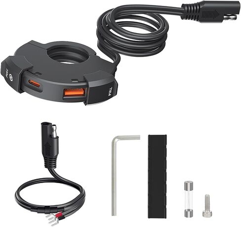 Shkalacar شاحن هاتف USB للدراجات النارية، نوع C USB A شاحن مزدوج سريع QC3.0 IP65 مقاوم للماء مناسب للكمبيوتر اللوحي/الهاتف/شحن الملاحة in Saudi Arabia