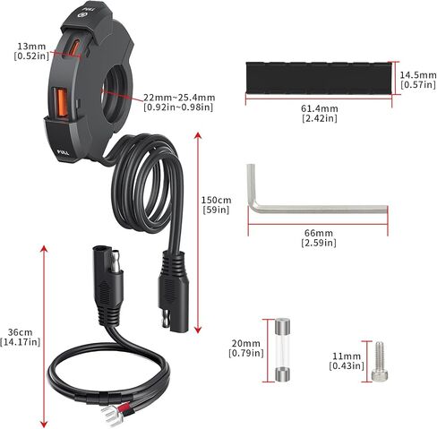 Shkalacar شاحن هاتف USB للدراجات النارية، نوع C USB A شاحن مزدوج سريع QC3.0 IP65 مقاوم للماء مناسب للكمبيوتر اللوحي/الهاتف/شحن الملاحة in Saudi Arabia